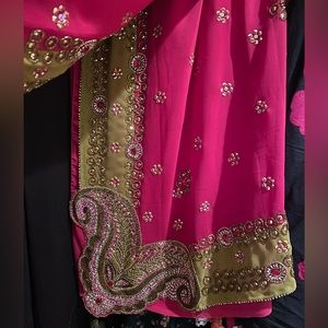 Pink and green Indian saree